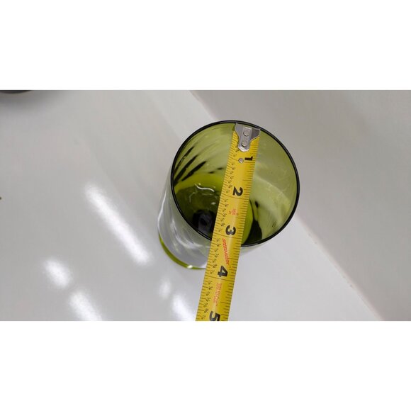 Olive Green Optic Empoli Style Pedestal Compote Vase Glassware - Picture 12 of 15